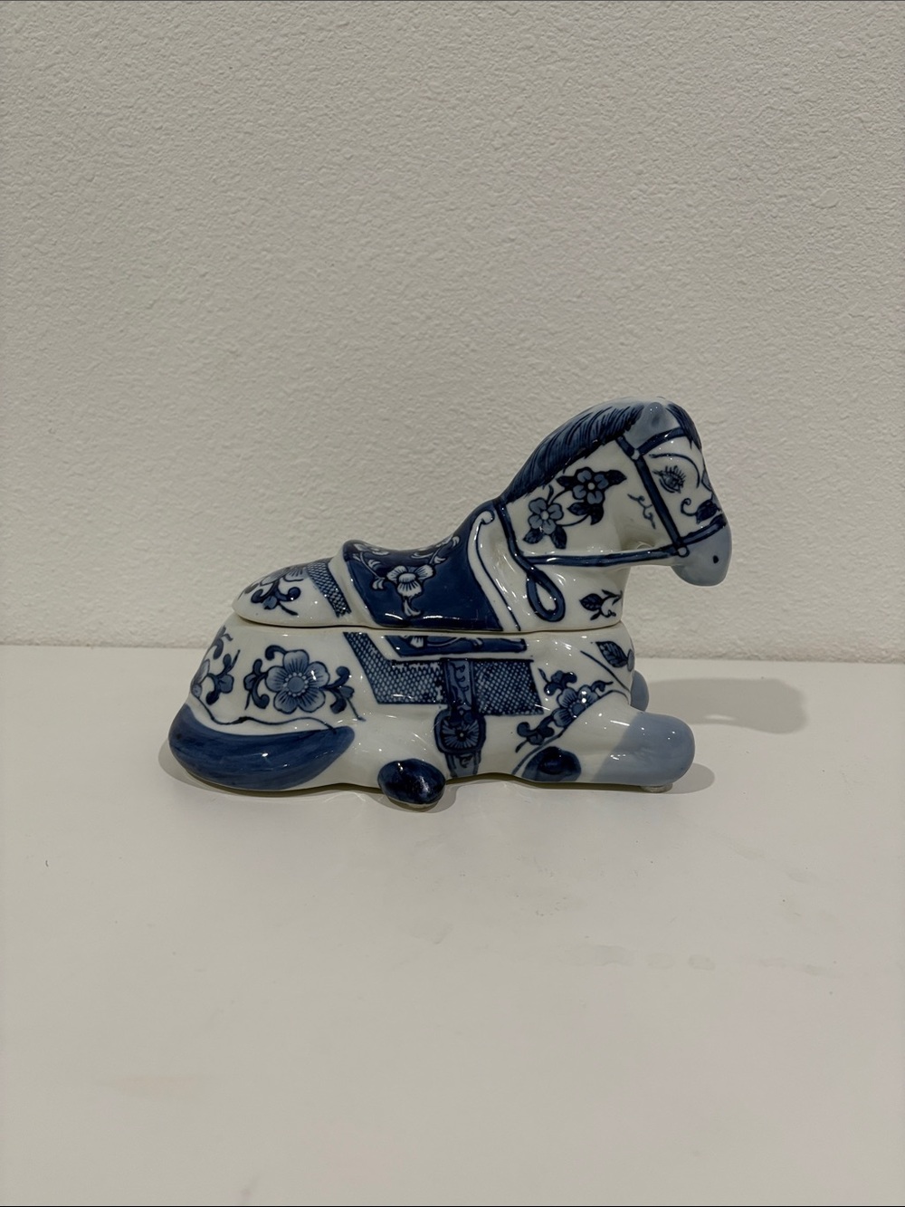 Formalities by Baum bros. Blue and White Ceramic Horse Figurine  8” long